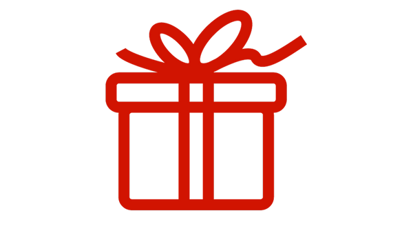 Red outline of a gift box with a bow on a white background